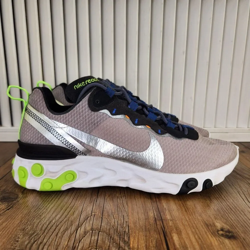 Nike React Element 55 SE Running Shoes Mens Sz 8.5 Pumice Silver Volt CI3831-200